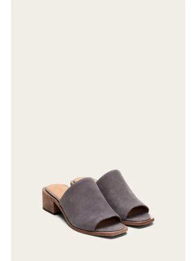 Frye Lucia Open Toe Mule Slip On Leather Sandals Block Heel Dusty Blue Women 8.5